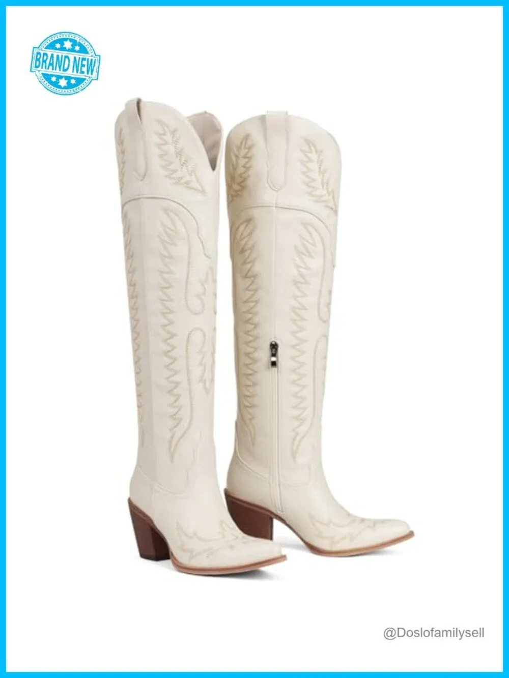 Over The Knee Cowboy Boots Chunky Heel Western Embroidery